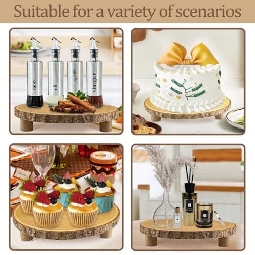 Rustic Wood Cake Stand - 11-13 Inch Elegant Wood Slice with Legs for Weddings, Birthdays & Special Events（Log Color） 4