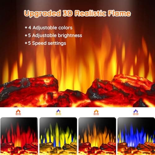 Rintuf Electric Fireplace Heater, 1500W Infrared Fireplace Stove w/ 3D Realistic Flame, 5100BTU Freestanding Electric Stove Heater with Remote Control, 8H Timing, Ideal for Indoor Home Use 5