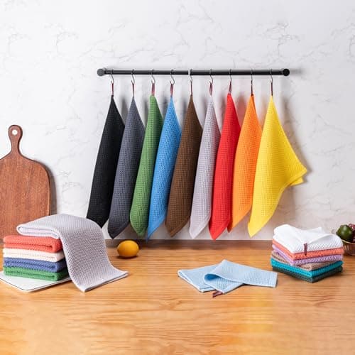 BOOMIBOO ﻿Kitchen Towels 6-Pack Kitchen Dish Cloths,100% Cotton Towels Waffle Weave, Ultra Soft Absorbent, Quick Drying, 12x12 Inches,Dark Grey 8