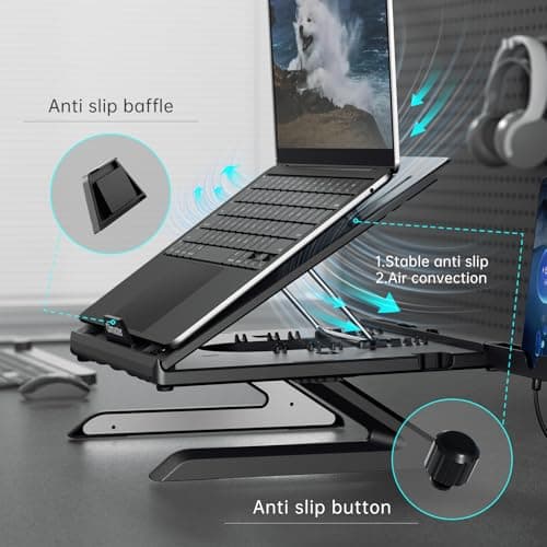 OImaster Laptop Stand for Desk, Muti-Angle Adjustable Portable Foldable with Heat-Vent, Ergonomic Laptop Stand Riser Compatible with MacBook, Air, Pro, Surface Laptop (9-15.6 inches) (Black) 5
