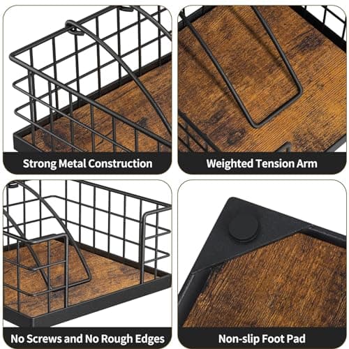 Honiter Napkin Holder for Table, Farmhouse Napkins Holder with Weighted Arm, Wood Napkin Holders for Kitchen, Flat Napkin Dispenser for Countertop, Dining Room, Rustic Brown 6