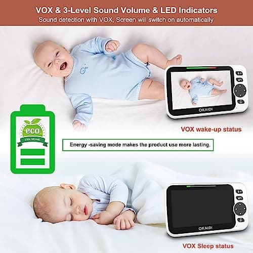 OKAIDI Video Baby Monitor with 2 Cameras, 5" Display Baby Monitor No WiFi, 30H Battery and 1000ft Range, Remote Pan-Tilt-Zoom Baby Camera, 2-Way Talk, 8 Lullabies, for Baby Pet Elderly 7