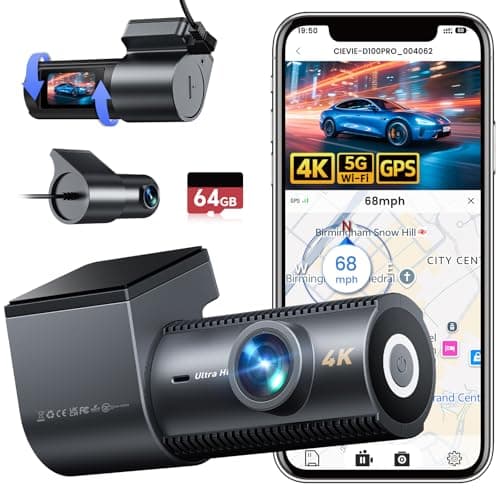 4K Dash Cam Front and Rear, 5G WiFi & GPS & 64GB Card, 1.5" IPS Display Dash Camera for Cars, 4K+1080P Dual Car Dashcam with 24H Parking Mode, Night Vision, G-Sensor, Loop Recording, WDR, 170° Angle