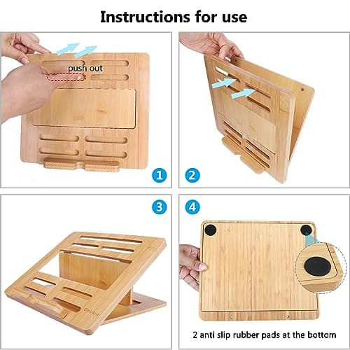 Gocokia Bamboo Fodable Laptop Notebook Riser Stand Desktop Adjustable with 4 Angles Notebook Mount Holder, Folding Laptop Cooler Stand for MacBook,Tablet,Kindle 8