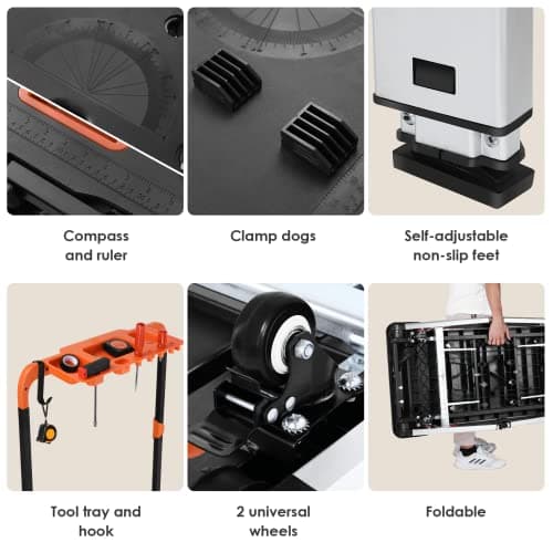 TLGREEN Multifunctional Folding Work Table, 7 in 1 Work Benches for Garage, as Portable Workbench, Sawhorse, Scaffold, Platform, Car Creeper, Dolly and Hand Truck, with 4 Wheels 8