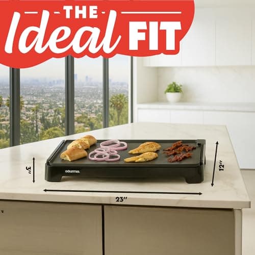Gourmia 22 Inch XL Electric Griddle Pan - Nonstick Extra Large Flat Top Ceramic Surface, Countertop Cooker, Adjustable 200°F–400°F, Pull-Out Drip Tray, Compact Handle-Free Design 7