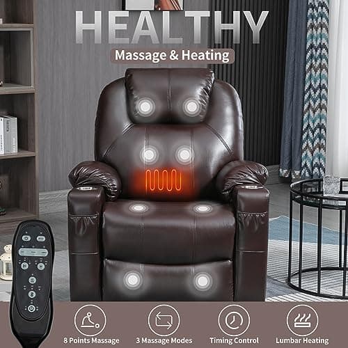 Dual Motor Power Lift Chair, Lay Flat Recliner Chair, Electric Recliner with Massage and Heat for Elderly, Remote Control, Infinite Position, Standing Assistance, USB Ports (Brown, PU Leather) 6