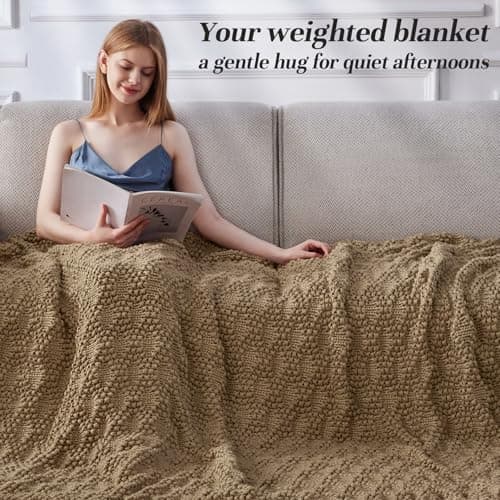 Anysay Knitted Weighted Blanket for Adult, Chunky Knit Weighted Throw for Sleep 60"*80" 20lbs, Cooling Breathable Machine Washable Fall Heavy Blanket for Room Decor (Beige, Queen) 5