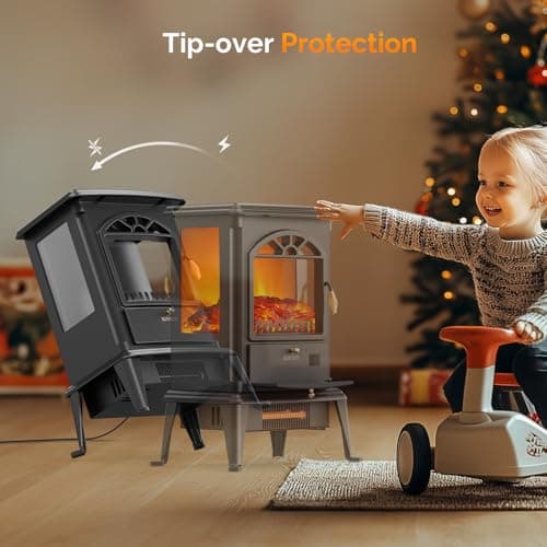ROVSUN 22.4”H Electric Fireplace Stove w/Remote Control, 7 Realistic Flame Colors & 4 Brightness, Infrared Quartz Freestanding Heater Overheat & Tip-Over Protection, for Bedroom, ETL Certified, Black 5
