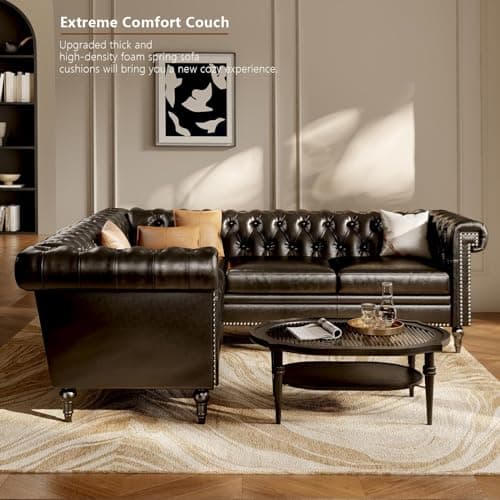 EYBCT Faux Leather Sectional Sofa for Living Room, Modern Chesterfield Reversible L Shaped Couch with Rolled Arms and Nailhead, 5 Seat Corner Sofa Couch for Small or Large Space (Black) 7