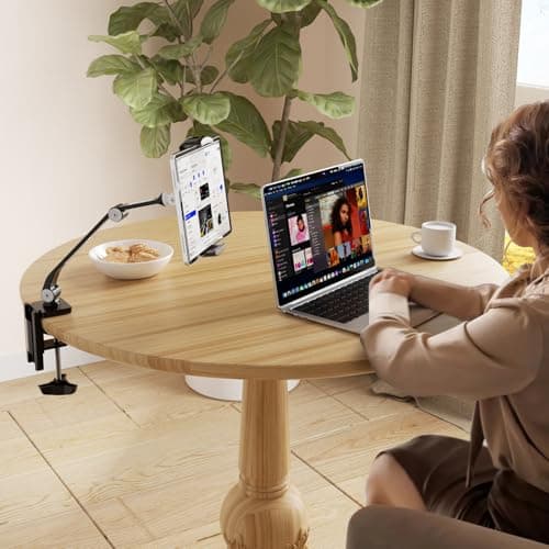 suptek Aluminum Alloy Tablet Stand for Desk, Adjustable Foldable Arm Holder Mount Compatible with iPad 10/9th, iPad 13/12.9 Pro, Portable Monitor 12.9-18.6'', YF208BV1 5