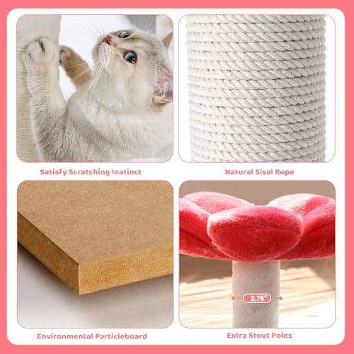 HYABi 42.7 inch Flower Cat Tree Tower Condo Furniture Apartment Plush Habitat Kitten Amusement Platform Multi-Level with Scratch Posts Toy Ball Pet House Play for Indoor Cats 6