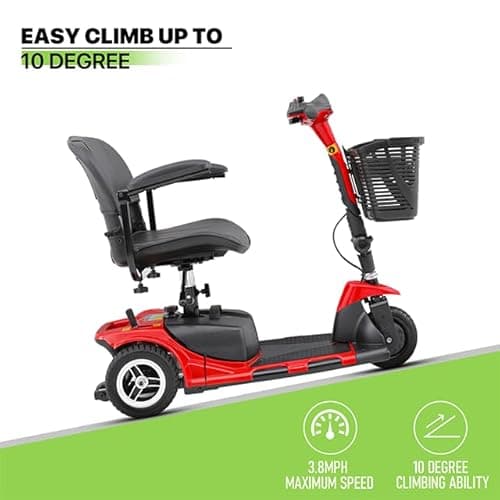 Magshion Folding Mobility Scooter for Adults and Seniors, Foldable Heavy-Duty All-Terrain, 3-Wheel (Red) 11