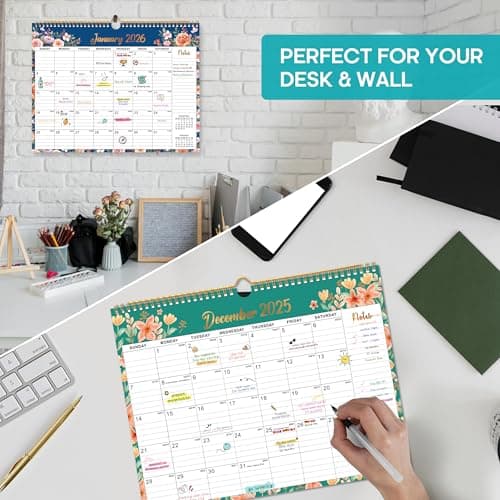 Calendar 2025-2026, Monthly Wall Calendar from July 2025 to December 2026, 11.5" x 14.7", Spiral Binding Hanging Wall Calendar, Perfect for Home or Office, Floral 6