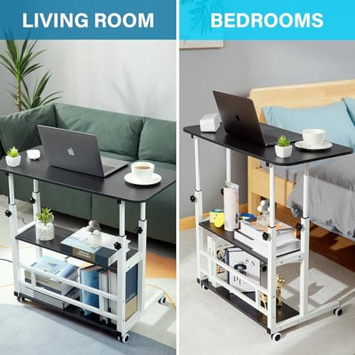 BYMECOST Adjustable Height Student Computer Desk, Mobile Portable Laptop Table for Home Office, 31.5" Small Spaces Standing Desk with Storage for Bedside Study Work Game on Wheels 7