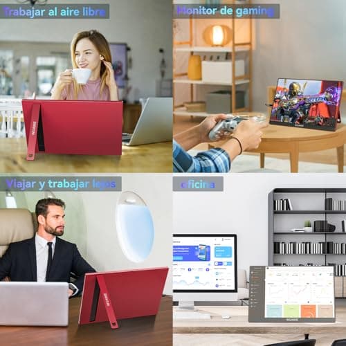 WUAWE 16" 1200P 120Hz Portable Monitor, 100% sRGB Portable Gaming Monitor with Built-in Stand, HDR and Freensync, External USB C Monitor for Laptop, PC, Phone, Switch and PS5, Red 4