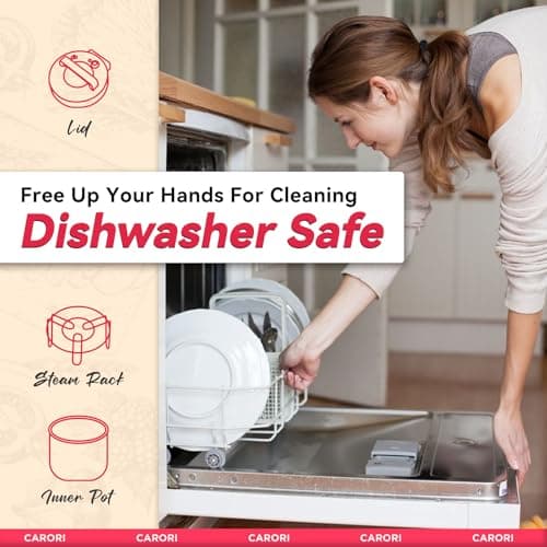 CARORI 1200W 12-in-1 Electric Pressure Cooker 8Qt, Stainless Steel Pressure Cooker, Slow Cook Rice Cooker Steamer Sauté, Yogurt Maker, Warmer & Sterilizer with Recipe, Safer Venting Design, Black 9