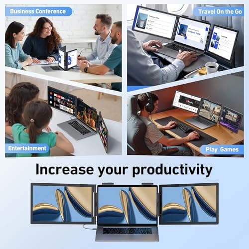 Pornitor Laptop Screen Extender, 14’’ FHD 1080P Triple Portable Monitor for Laptop with Ultra-Slim IPS Display, USB-C Plug and Play Multi Screen Attachment for 14"-15.6" Laptops 9