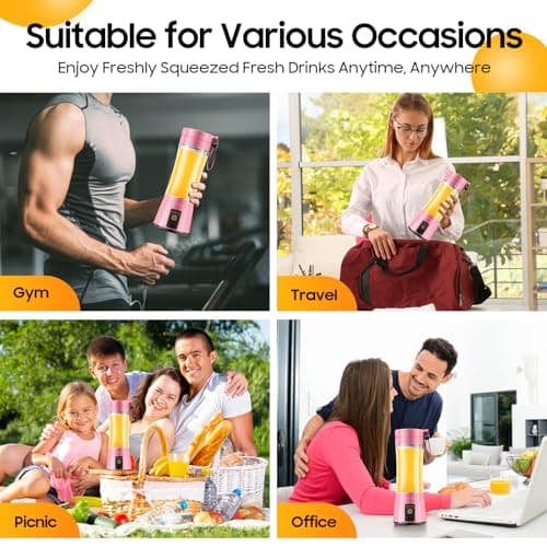 Personal Size Cordless Portable Blender - BAP Free Blender Make Smoothies & Shakes, 12 Oz Juice Cup with 6 Blades, Quickly Squeezed in Office/Picnic/Sports/Home 4