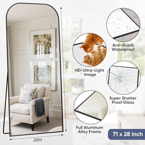 Antok Full Length Mirror, 71"x27" Floor Mirror Freestanding, Arched Floor Standing Large Mirrors Full Body Mirror with Stand for Bedroom, Hanging Mounted Mirrors for Living Room, Black 7