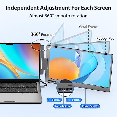KYY Triple Laptop Screen Extender, 14" 1080P FHD IPS Dual Portable Extended Monitor, USB C Travel for 12-16'' Laptop, 210°Rotation & Kickstand, Plug and Play, X90 (Windows Only) 5