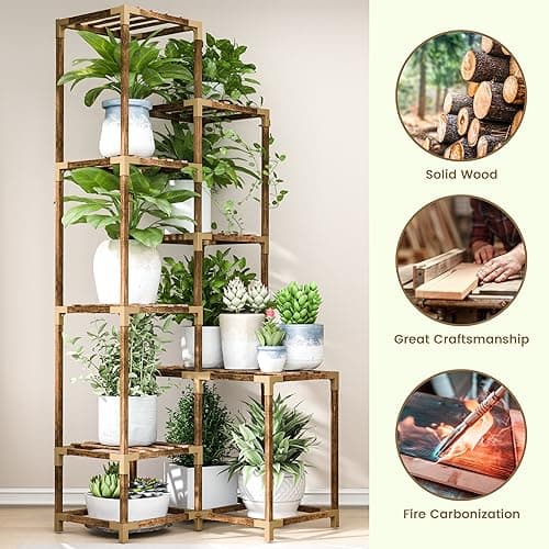 HOMKIRT 10 Tier Tall Corner Plant Stand Shelf Indoor Outdoor, Large Wood Plant Rack Holder Ladder Flower Stand Display for Living Room Patio Porch Garden Window 2