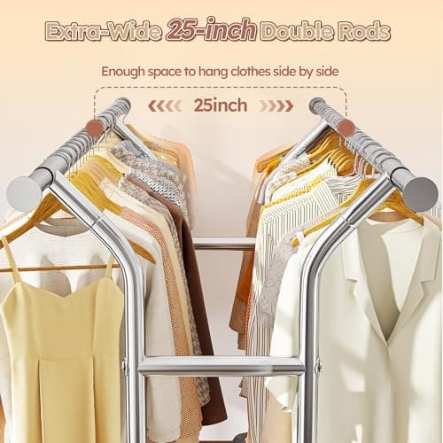 Raybee Clothing Rack Load 630 LBS, Clothes Racks for Hanging Clothes, Rolling Heavy Duty Clothing Rack, Metal Garment Rack for Clothes Storage Bedroom Closet Laundry Room 2