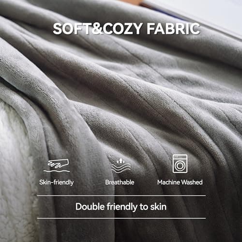 Heated Blanket 50''x60''-Soft and Comfortable Electric Throw,5 Heat Settings and 3H Auto Shut-Off Heating Blanket ETL&FCC Certification Machine Washable (Grey) 5