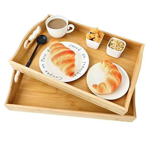 Moretoes 2pcs Serving Tray with Handles, Bamboo Tray for Eating Portable Tray Set for Bed Breakfast Dinner Home