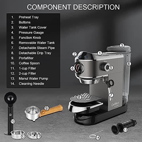 Biolomix 20 Bar Espresso Coffee Maker Machine with Milk Frother Wand for Espresso, Cappuccino, Latte and Mocha (CM7008) 9