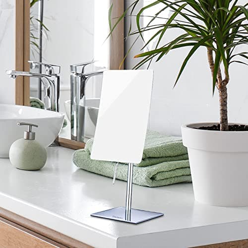DOWRY 5X Tabletop Magnifying Makeup Mirror Adjustable Rectangular Vanity Mirror for Bedroom 304 Stainless Steel Gifts for Women Wife Mom Teengirls Polished Chrome 7