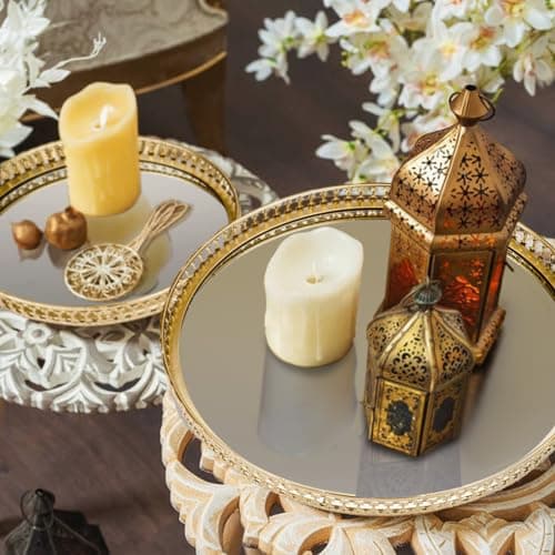 Ayswupt Gold Mirrored Vanity Tray for Bathroom Counter,Metal Decorative Jewelry Storage Tray Cosmetic Perfume Organizer for Dresser,Bedroom,Home Decor,Suit for Candle Holder,Coffee Table Centerpiece,S 5