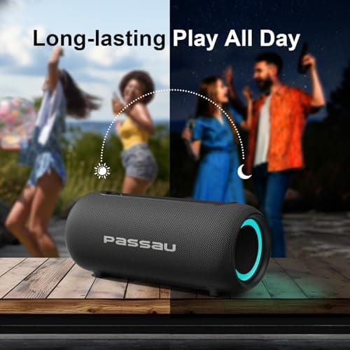 Passau Portable Bluetooth Speakers Loud 40W Peak Stereo Sound, Passive Radiators-Deep Bass, All Day Playtime, Adjustable Strap, BT5.3, IPX5 Wireless Speaker RGB Lights for Indoor Outdoor 6