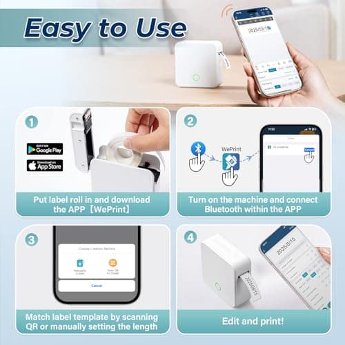 DETONGER Label Maker Machine with Tape P0 Rechargeable Bluetooth Mini Label Printer Portable Small Thermal Labeling Machine Easy to Use for Home Office School Organization Battery Included White 5