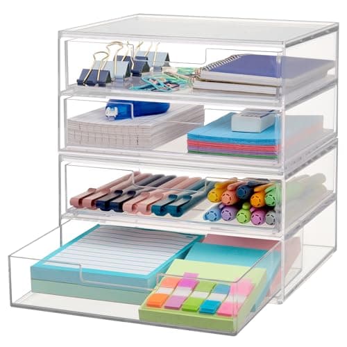 STORi Chloe Space-Saving Clear Drawer Organizer (4 Wide Drawers) Sort Office, Kitchen, Beauty Supplies, Makeup, Pens, Jewelry, Stationary, Made in USA