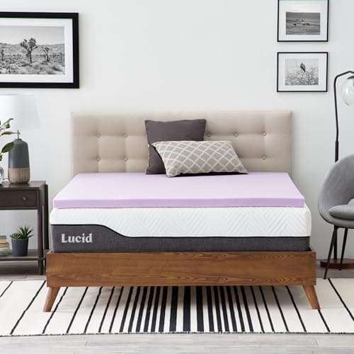 Lucid 2 Inch Lavender Memory Foam Mattress Topper, King Size – Essential Oil Infusion – Plush Feel, Pressure-Relieving Bed Topper – Ventilated and Breathable – CertiPur Certified