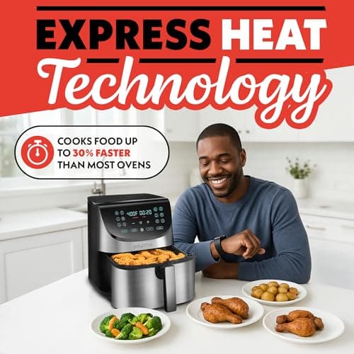 Gourmia Air Fryer - 8 Qt Extra Large Capacity, FryForce360º, Digital Display with 12 Presets, Roast, Bake, Broil, Dehydrate, Dishwasher Safe Accessories, Stainless Steel 5