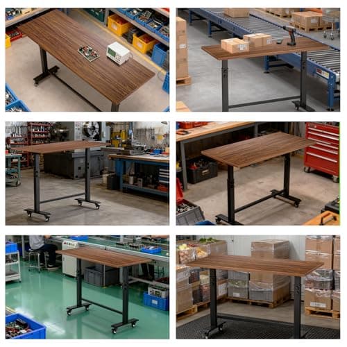 POWSTR 47" Foldable Wood Workbench,Adjustable Height Work Bench(32-42'') with Wheels and Feet Mat，Suitable for Workshop,Office,Garage,Home,Commercial 6