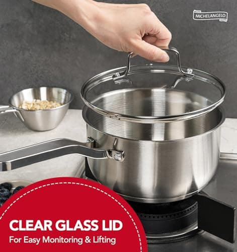 MICHELANGELO Stainless Steel Pot Set - 1QT & 2QT & 3QT Stainless Steel Sauce Pan with Lid, Induction Saucepan Set, Small Pots for Cooking - 6 Pcs 5