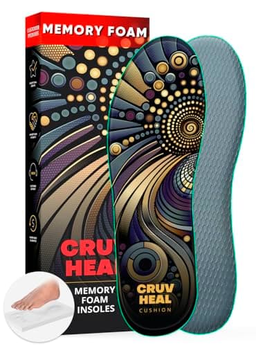 CRUVHEAL Memory Foam Shoe Inserts - for Men and Women - Extra Cushion Insoles - Soft and Comfortable (Men 9.5 - Women 10.5)