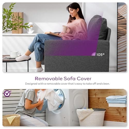 TYBOATLE Linen Fabric Modern Small Loveseat Sofa Couch for Living Room, 51" W Little Upholstered 2-Seater Mini Love Seats w/Iron Legs for Small Space, Apartment, Bedroom, Dorm, Office (Dark Grey) 5