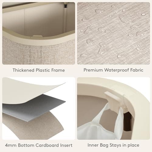 Lifewit 65L Slim Laundry Basket with Lid, Narrow Large Laundry Hamper with Plastic Handles and Removable Bag, Tall Foldable Dirty Clothes Hampers for Laundry Room, Bedroom, Bathroom, Dorm, Beige 6