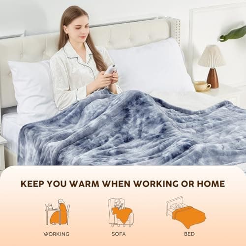 HYLEORY Electric Heated Throw Blanket 50''x60'' - Soft Thick Faux Fur Heating Blanket with 5 Heat Levels & Auto-Off 3 Hrs, Fluffy Flannel Warm Blankets for Winter Couch Bed,ETL Certification, Grey 5