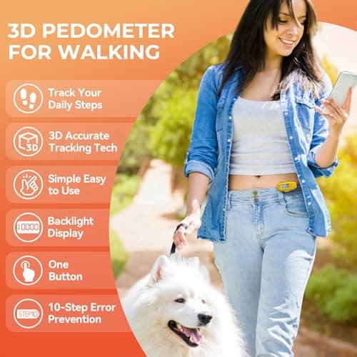 3D Pedometer for Walking, Simple Walking Step Counter with Removable Clip and Strap, USB Rechargeable Step Tracker with Backlight, Accurate Step Counter for Men Women Kids Seniors 2