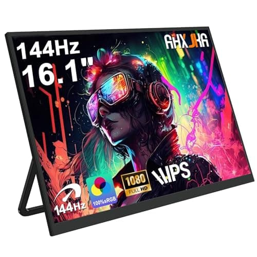 AHXJKA 16.1" 144Hz Portable Monitor for Gaming with Kickstand- HDR Eye Careful, 100% sRGB FHD IPS HDR Portable Monitor for Laptop with Built-in Speakers Compatible with Laptop PC Phone PS5/4 Switch