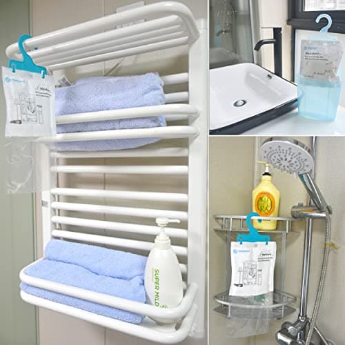 Wisesorb Moisture Absorber Packets with Plastic Case & Hook, Odor Eliminator, Leak Proof, Fragrance Free, Humidity Packs, Hanging Closet Dehumidifier Bags, Moisture Absorber (4 Packs) 6