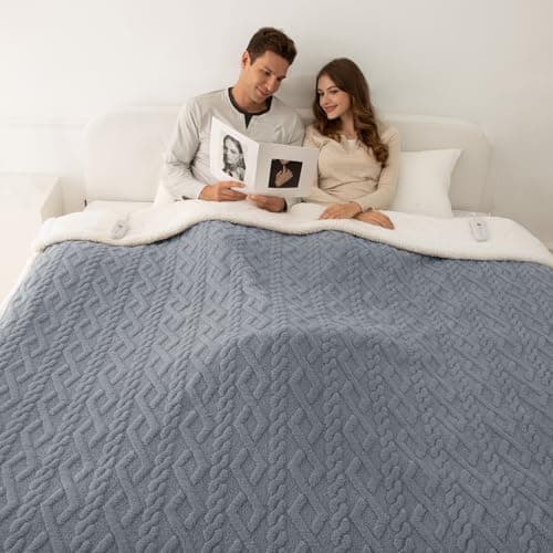 LUZARTA Heated Blanket Queen Size 84"X90" Blue - Soft Thick Warm Sherpa Electric Blanket for Winter with Dual Control, 5 Fast Heating Levels & 10hrs Auto Off for Women, Overheat Protection for Bed