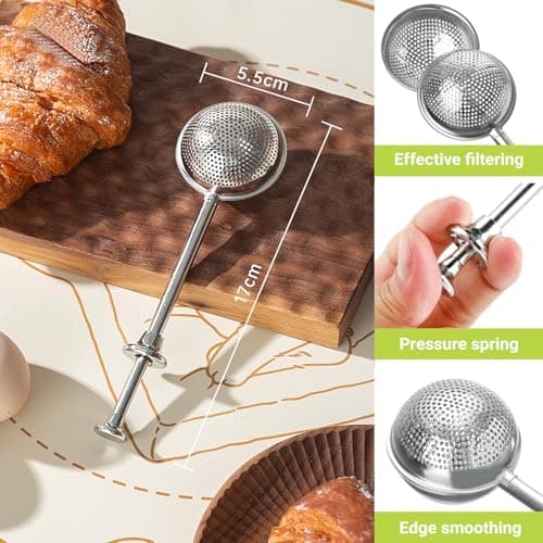 2-Pack Tea Infuser and Tea Strainer Set with Flour Duster, Full-Hole Stainless Steel Filter & Half-Scoop Design | 304 Grade Dishwasher Safe for Loose Tea and Baking 5