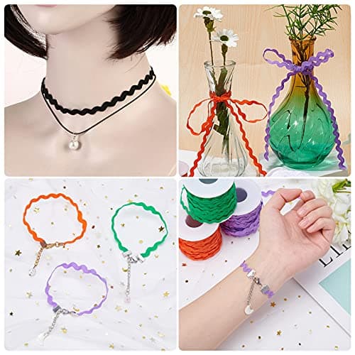GORGECRAFT 1 Roll 27yd/25m RIC Rac Trim Ribbon Wave Sewing Bending Fringe Trim 5mm/0.2 inch Jumbo Rick Rack Zig Zag for Sewing Flower Making Wedding Party Lace Ribbon Craft Gift Wrapping(Black) 5