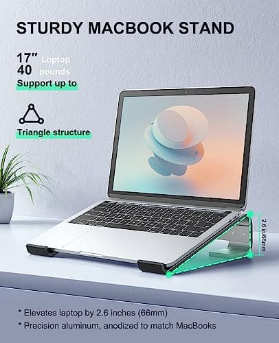 Soqool Laptop Stand for Desk, Ergonomic Detachable Laptop Riser, Aluminum MacBook Stand, Compatible with 12-17'' All Laptops Such as MacBook Pro/HP/Dell/Lenovo, Black 6